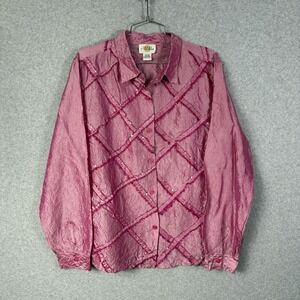 Sandy starkman button up shirt womens large silk pink fringe blouse vintage